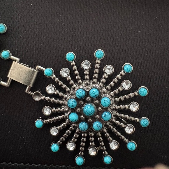 Vintage Chico's "Turquoise", Clear Crystal & Metal Chain Belt - Picture 9 of 9